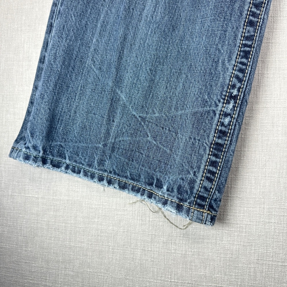 MEK Denim Mazatlan Jeans Mens 40 Blue Bootcut Distressed Embroidered Button Fly - Picture 11 of 16